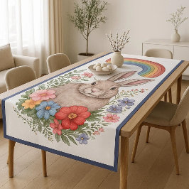 Påskregnbåge äng vårblommor vild kanin