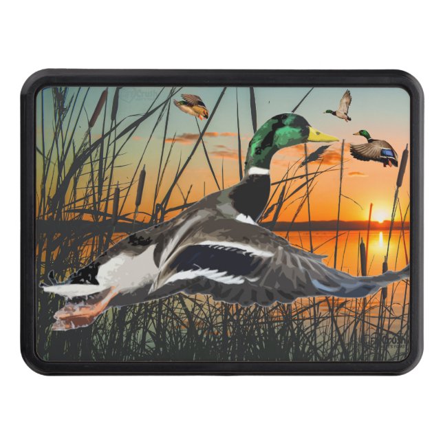 Påskriften Hitch Cover på flygande Mallard Anka Dragkroksskydd (Framsidan)