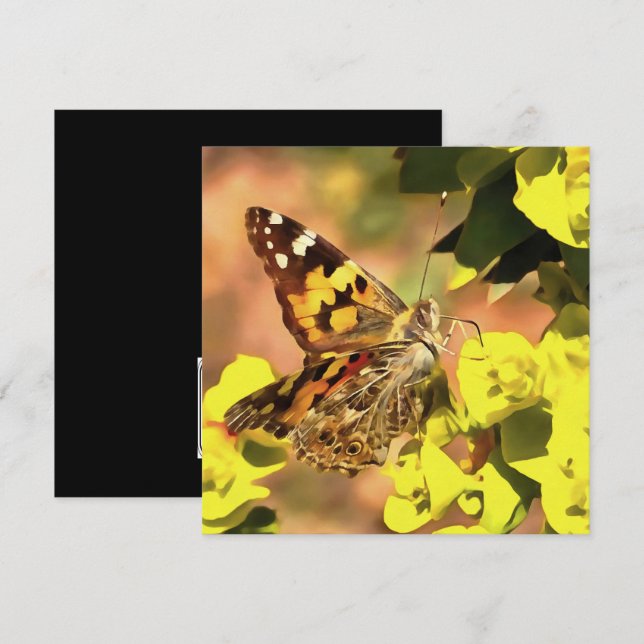 Paskriven Dam Butterfly på Myrtle Spurge Inbjudningar (Fram/baksida)