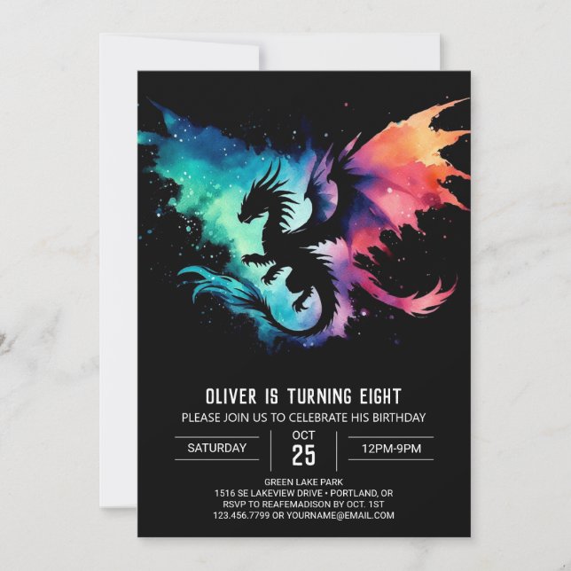Paskriven Dragon Birthday DIY Inbjudningar (Framsida)