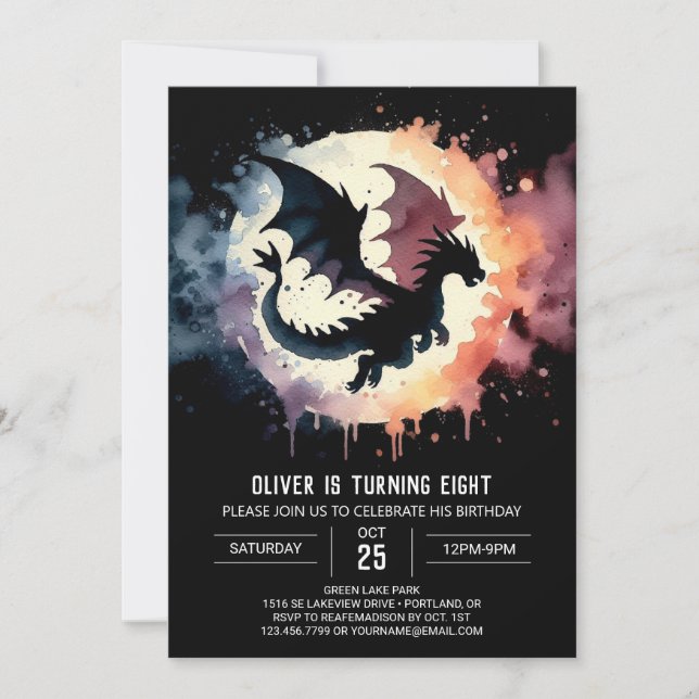 Paskriven Elegant Dragon Birthday Inbjudningar (Framsida)