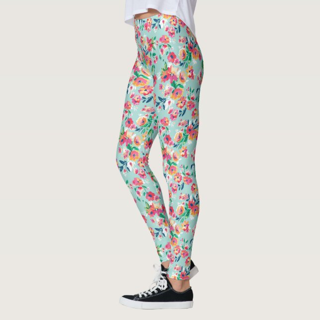 Paskriven Flowers Mönster Leggings (Vänster)