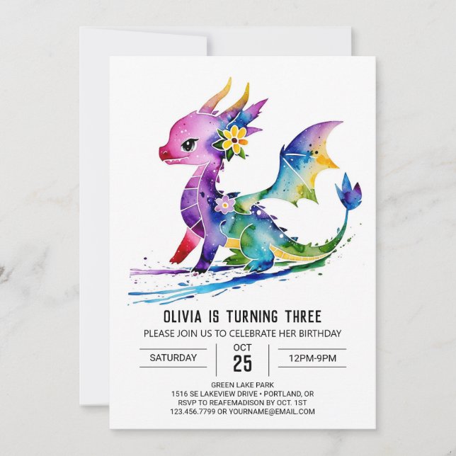 Paskriven Majestic Dragon Digital Girl Birthday Inbjudningar (Framsida)
