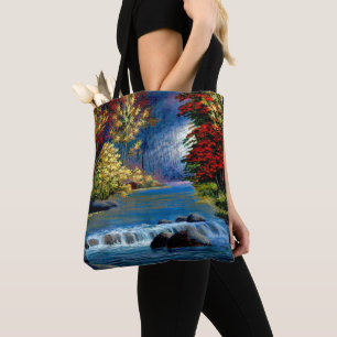 Paskriven Mysterious Skogen och River Tote Bag Tygkasse