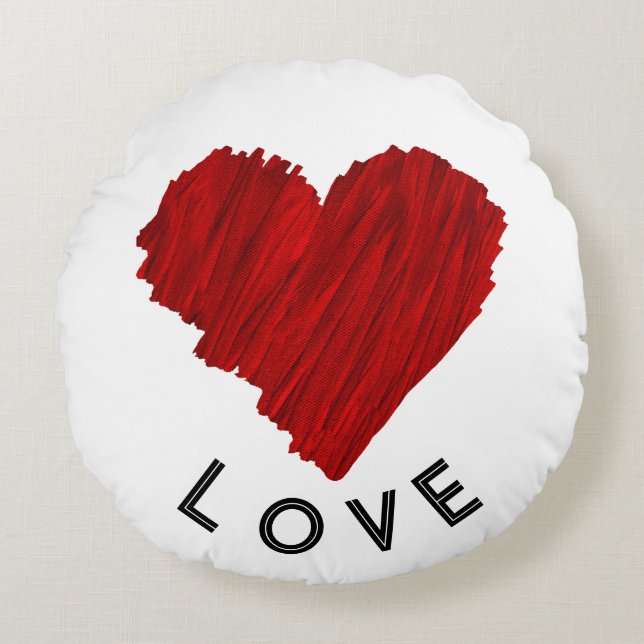 Paskriven Red Heart KÄRLEK Rund Kudde (Framsidan)