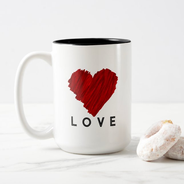 Paskriven Red Heart KÄRLEK Två-Tonad Mugg (Med munk)