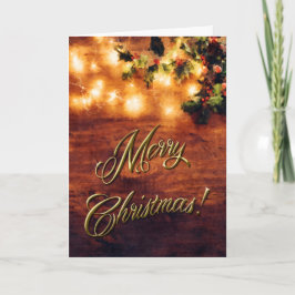 Paskriven Rustic-jul - Wood w/ Holly Trim Helgkort