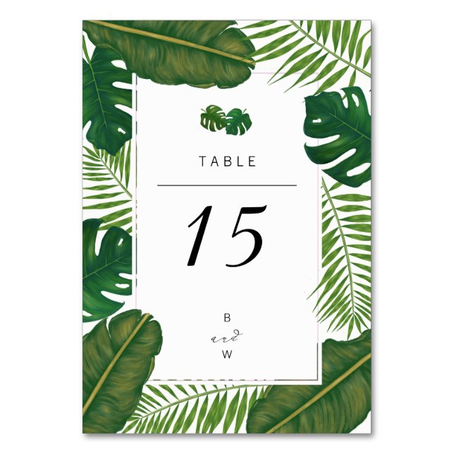 Paskriven Tropical Löv Beach Wedding Bordsnummer (Framsidan)