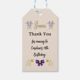 Paskriven Zodiac Sign Guld Glitter Gemini Birthday Presentetikett