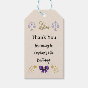 Paskriven Zodiac Sign Guld Glitter Libra Birthday Presentetikett