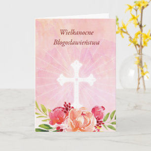 Påsksegningar på polska Rosa blommig kors Kort