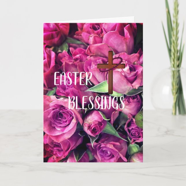 Påsksegningens kors rosa rosor kort (Framsida)