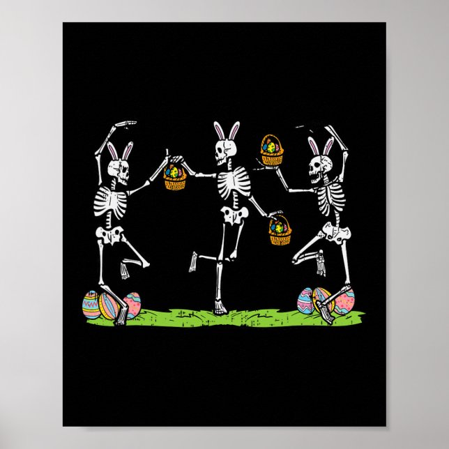 Påskskelett dansar roliga kaninben kvinnor M Poster (Framsidan)