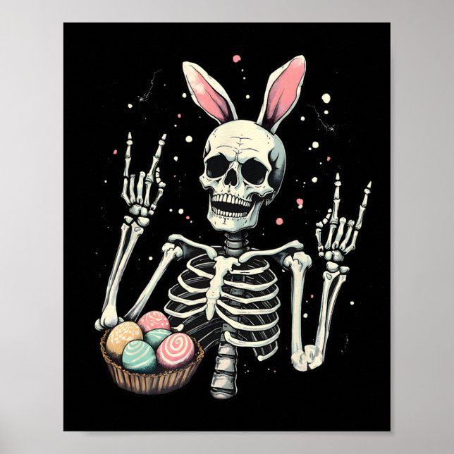Påskskelett Kanin Rock Hand Rocker Pojkar Barn M Poster (Framsidan)