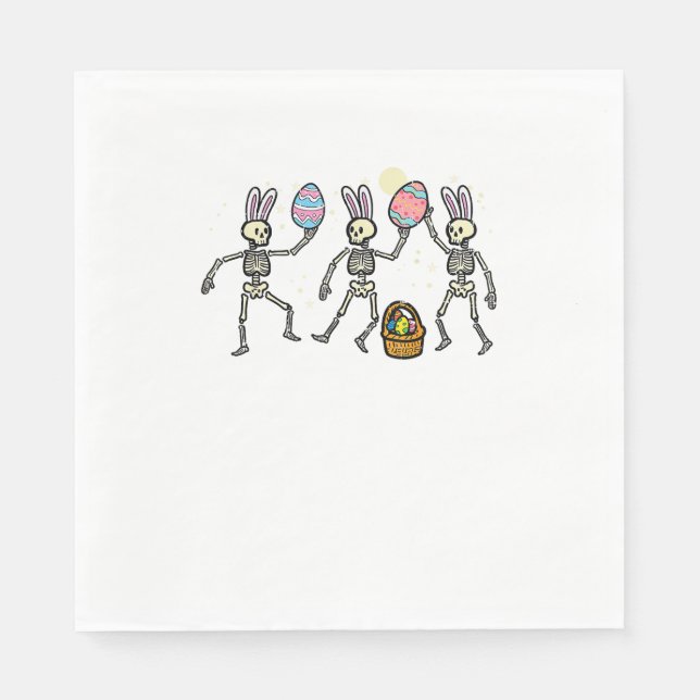 Påskskelett som dansar Ägg Roliga Ben Män Kvinnor Pappersservett (Framsidan)