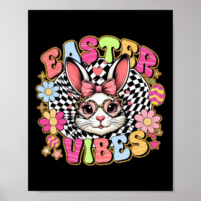 Påskstämning Blomster Kanin Ägg Coquette Slöja  Poster (Framsidan)