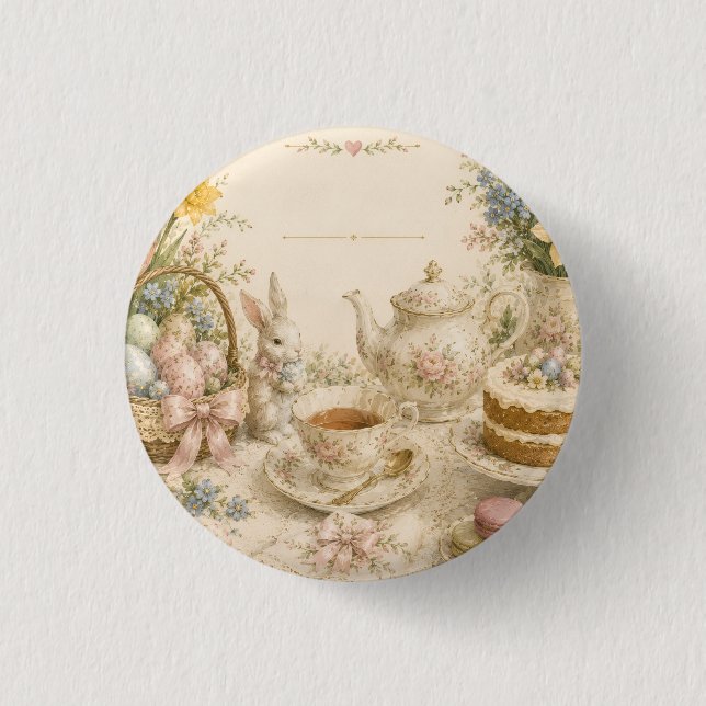 Påsktepartaj, Vintage blomsterfirande Knapp (Framsida)