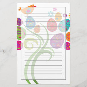 Påskträd med kulöra ägg och blommor brevpapper