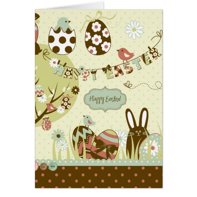 Påskträd och en klädstreck med brev hälsningskort (Framsidan)