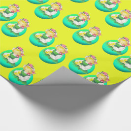 Påskvintageflicka med påskkyckling presentpapper