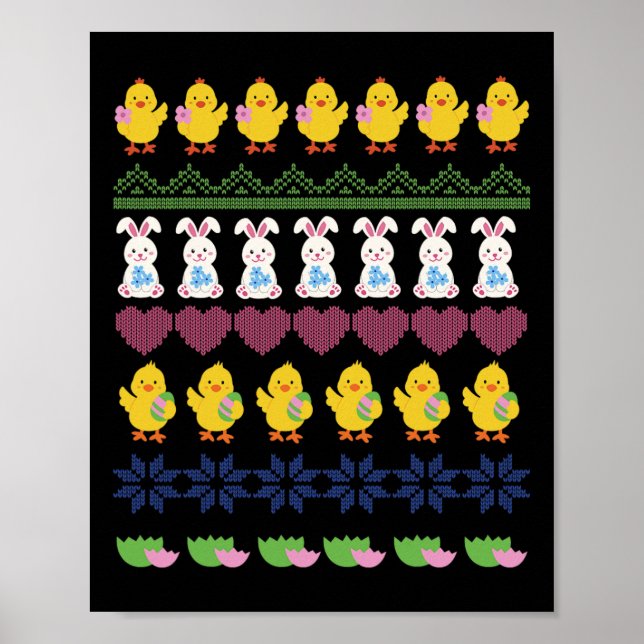 Påskvirkmönster Kyckling Kanin Ägg  Poster (Framsidan)