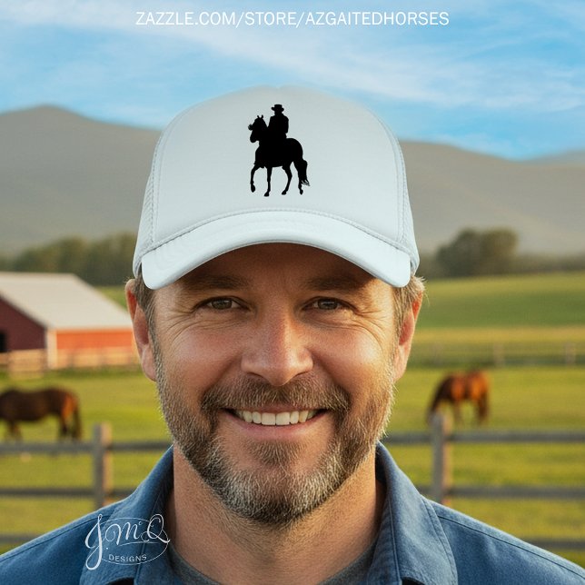 Paso Fino Horse Rider Silhouette Truckerkeps (Paso Fino horse and rider black silhouette hat 🐎)