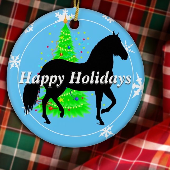Paso Fino Horse Silhouette Glad helg Julgransprydnad Keramik (Paso Fino Horse Silhouette Happy Holidays Ceramic Ornament)