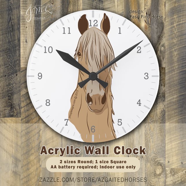 Paso Finos: Huvud för Paso hästPalomino Rund Klocka (Elegant Paso Fino palomino horse art clock ⏰🐎)