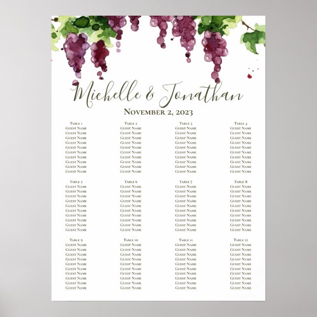 Paso Robles Vineyard Winery Bröllop Sittdiagram Poster (Framsidan)