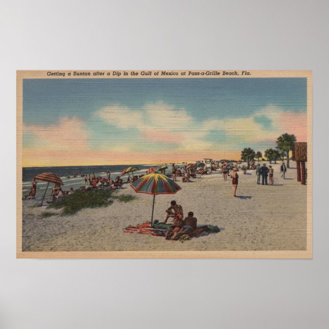 Pass-a-Grille Beach, Florida - Sunbathers on Poster (Framsidan)