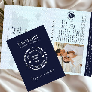 Pass Bröllop i exotisk destination Blå inbjudan