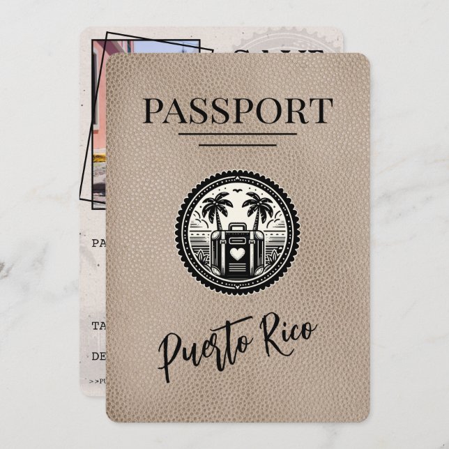 Pass för Beige Puerto Rico Spara Datumet (Fram/baksida)