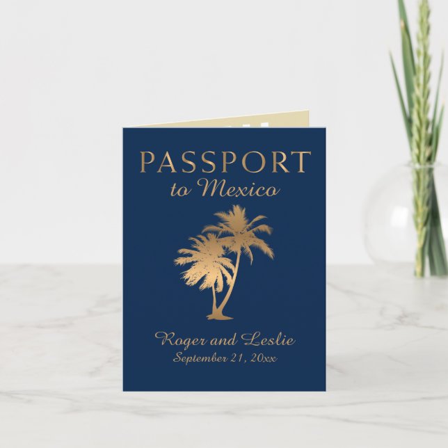 pass för Blue Faux Guld Puerto Vallarta Bröllop Inbjudan (Framsida)