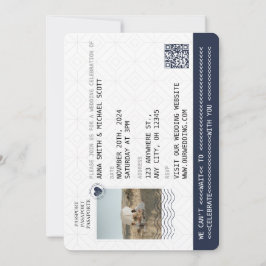 Pass för destination bröllop QR för marinblå Guld Inbjudningar
