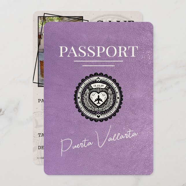 Pass för Lavender Lila Puerta Vallarta Spara Datumet (Fram/baksida)