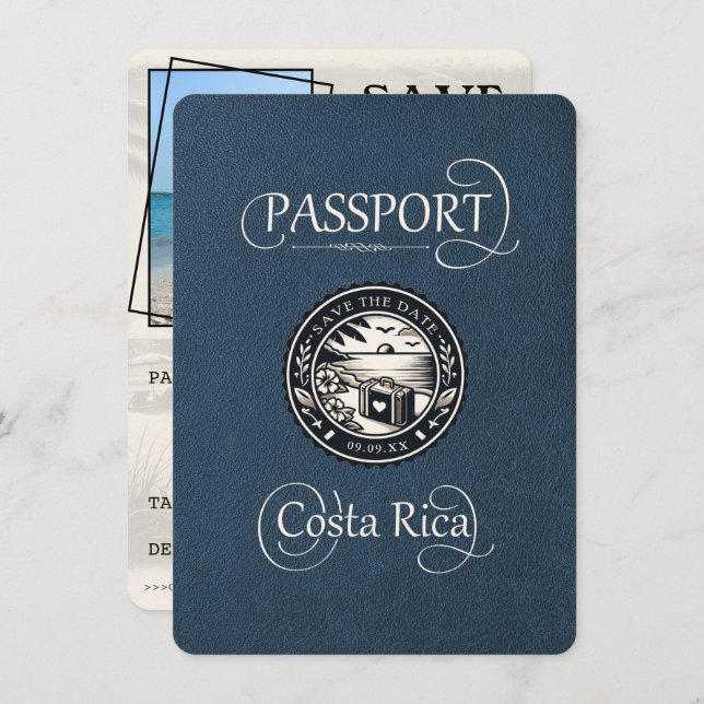 Pass för marinblå Costa Rica Spara Datumet (Fram/baksida)