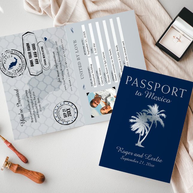Pass för marinblått Silver i Mexiko Bröllop Inbjudan (Skapare uppladdad)