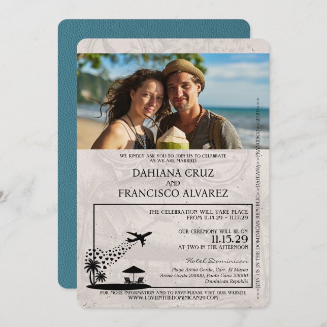 Pass för Teal Dominikanska republiken Bröllop Inbjudningar (Fram/baksida)