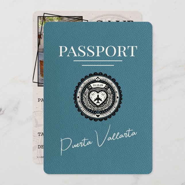 Pass för Teal Puerta Vallarta Spara Datumet (Fram/baksida)