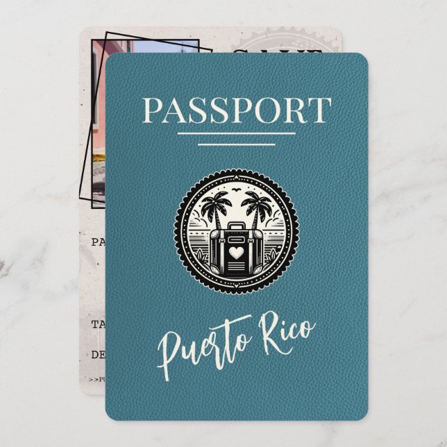 Pass för Teal Puerto Rico Spara Datumet (Fram/baksida)