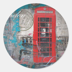 pass frimärke London Red Telefon Booth Runt Klistermärke