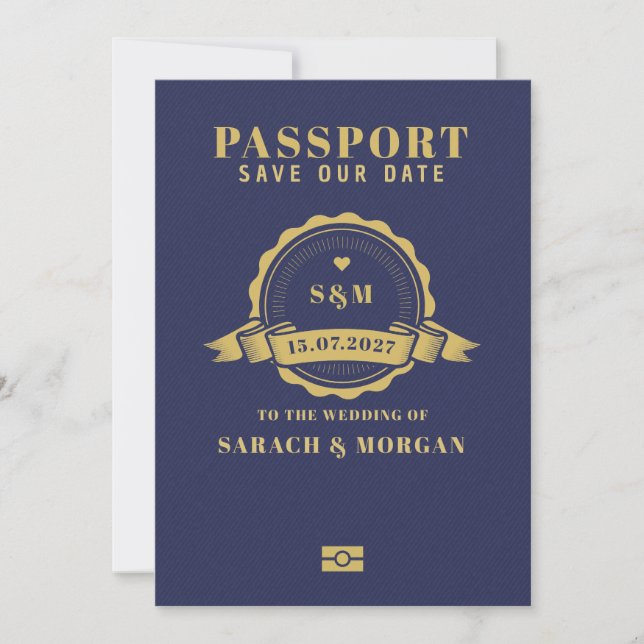 Pass Monogram för Bröllop på Resmålet  Spara Datumet (Framsida)