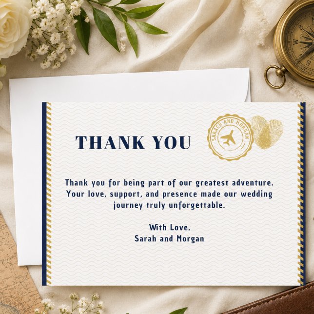 Pass Resemål Bröllop Monogram Resa Tack Kort (passport wedding travel thank you card elegant  monogram resort cruise)