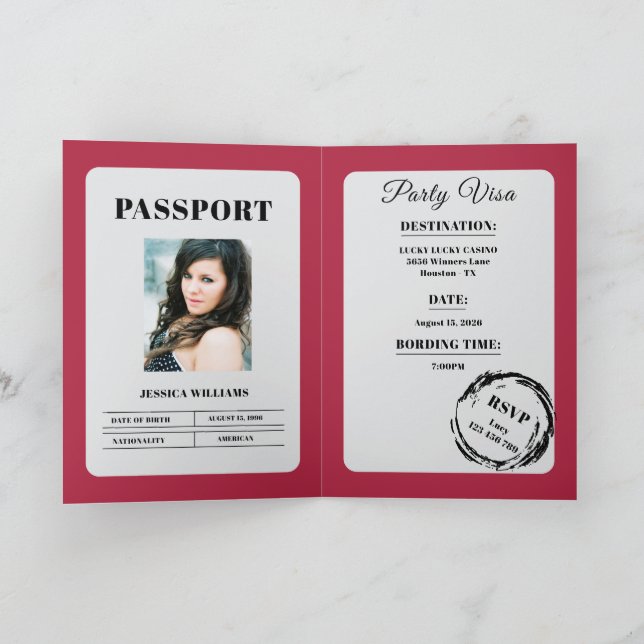 Pass Rosa Födelsedagsfest i Passstil Kort (Inuti)