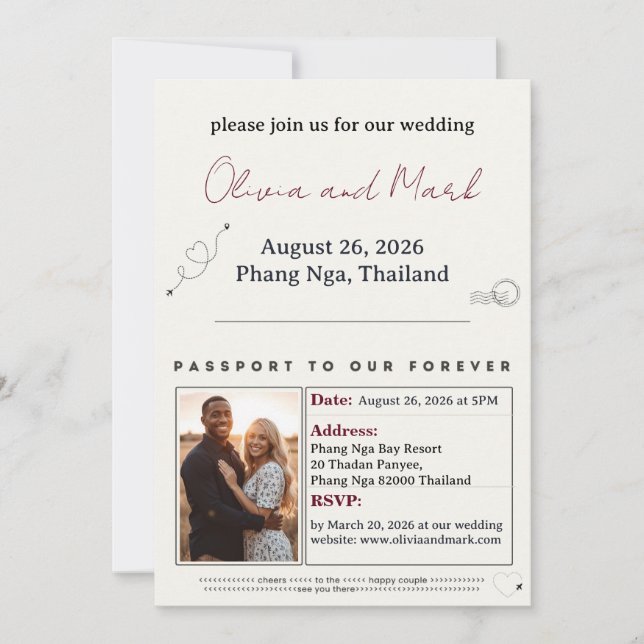 Pass RSVP-kort – Burgundy & Champagne Inbjudningar (Framsida)