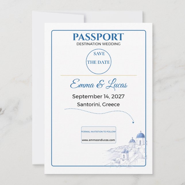 Pass Save the Date Santorini Bröllop Spara Datumet (Framsida)