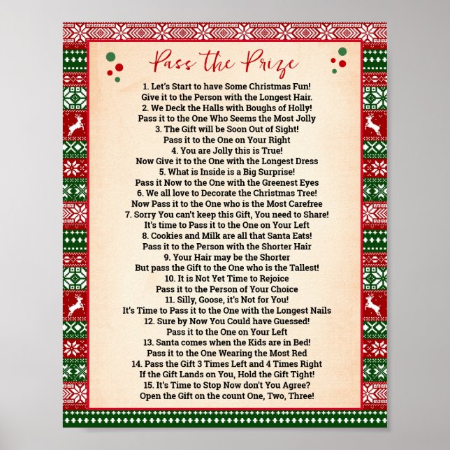 Pass the Prize Poem Game Ugly Sweater Sign Poster (Framsidan)