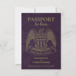 Pass till kärlek Söt destination bröllop Lila Spara Datumet
