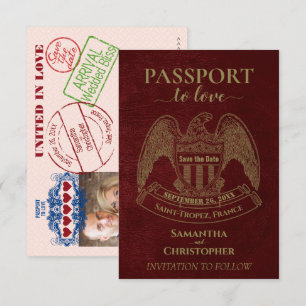 Pass till kärlek Whimsical Destination Bröllop Röd Spara Datumet