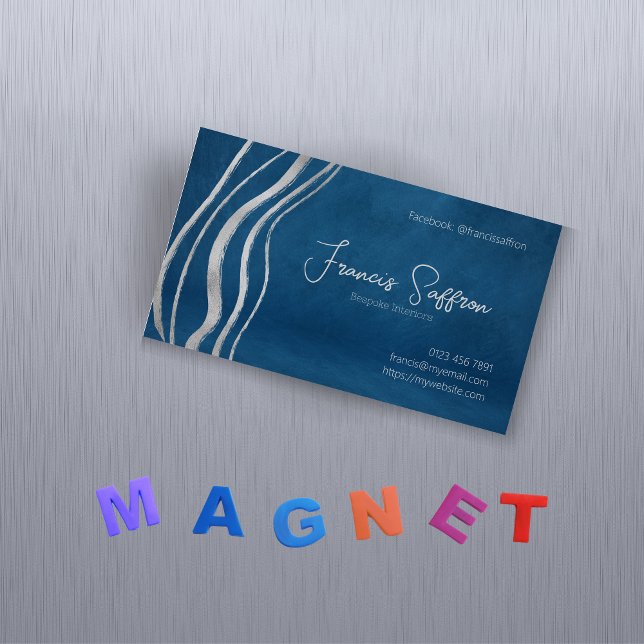 Passa blå med Abstrakten Silver Magnetiska Visitkort (Skapare uppladdad)